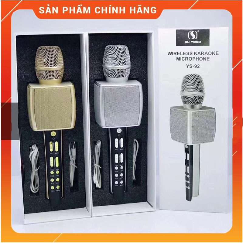 Mic karaoke Bluetooth Kèm Loa Hát Thu Âm Livestream - Mic karaoke bluetooth kèm loa bass YS-92 chuyên nghiệp mic bắt giọng tốt âm thanh trong không rè bass siêu trầm Pin Trâu