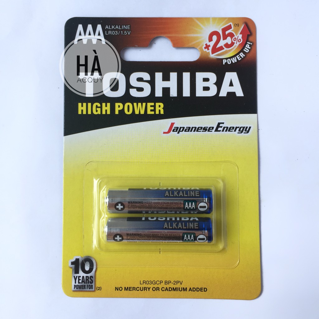 2 viên pin aaa alkaline toshiba high power, 1.5v - chính hãng