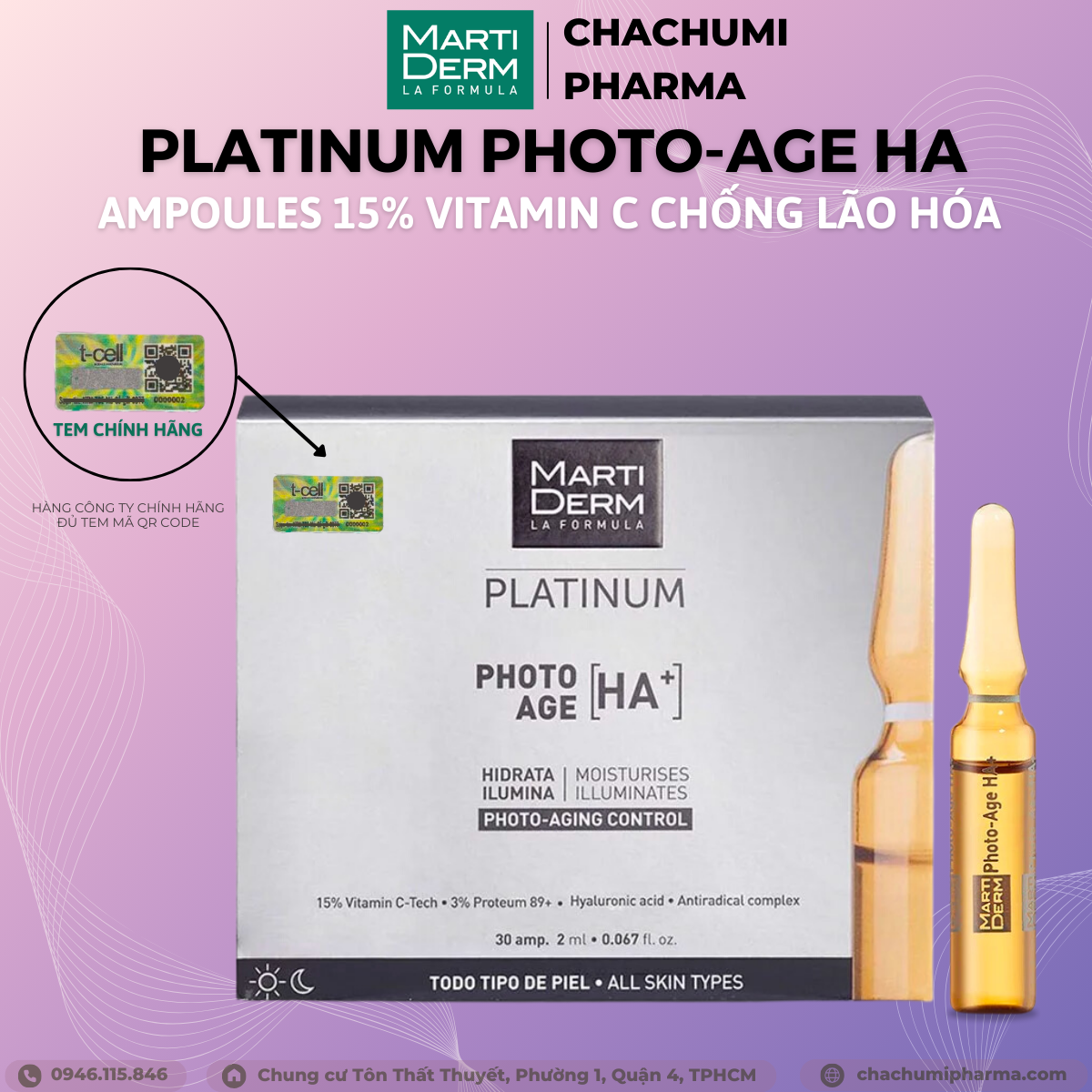 Ampoules 15% vitamin c nguyên chất chống lão hóa - martiderm platinum photo age ha+
