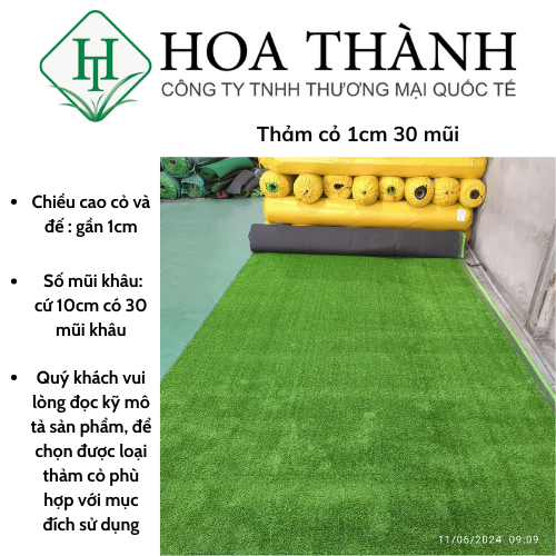 Thảm cỏ nhân tạo 1cm 30 mũi