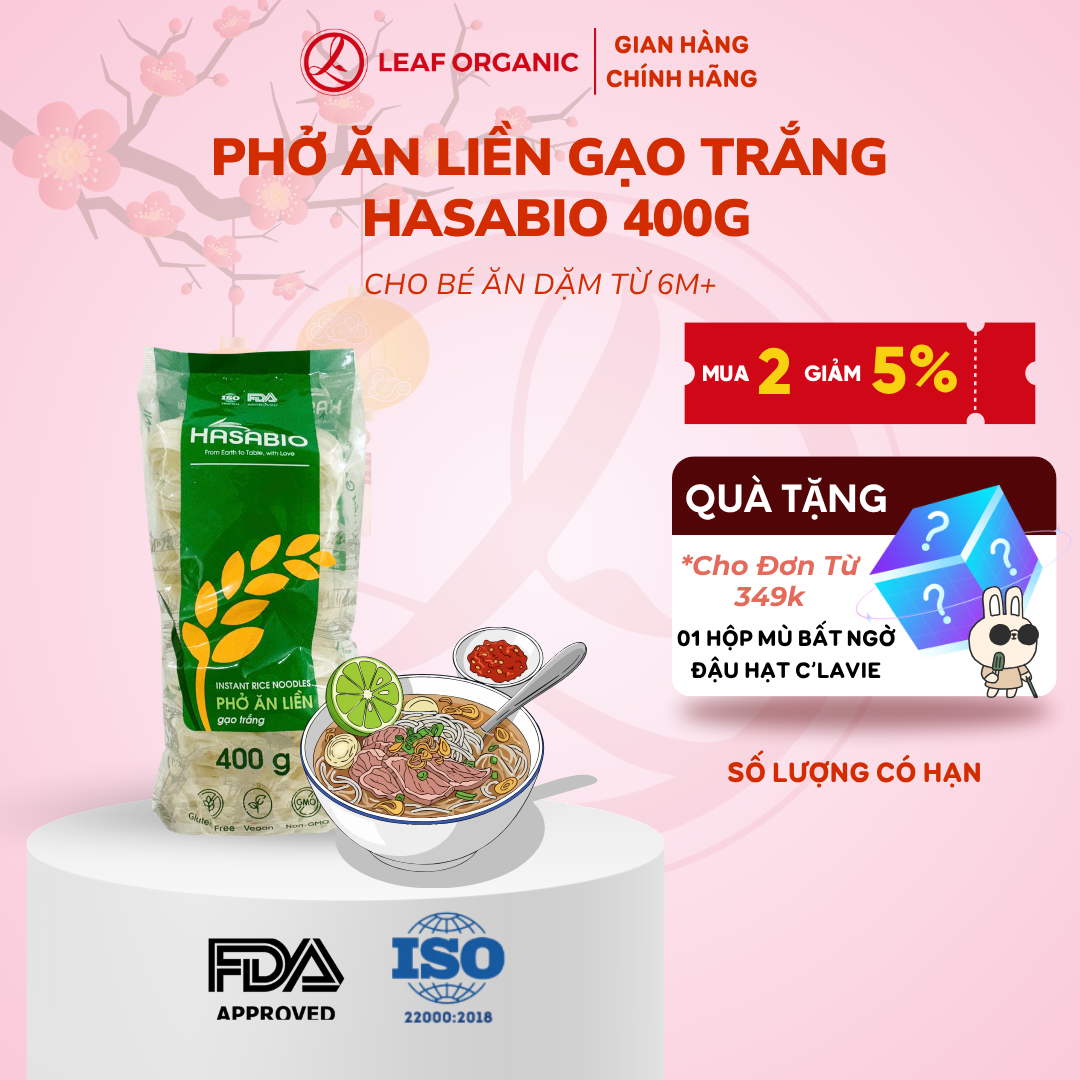 Phở ăn liền gạo trắng Hasa Bio 400g - Leaf Organic HCM