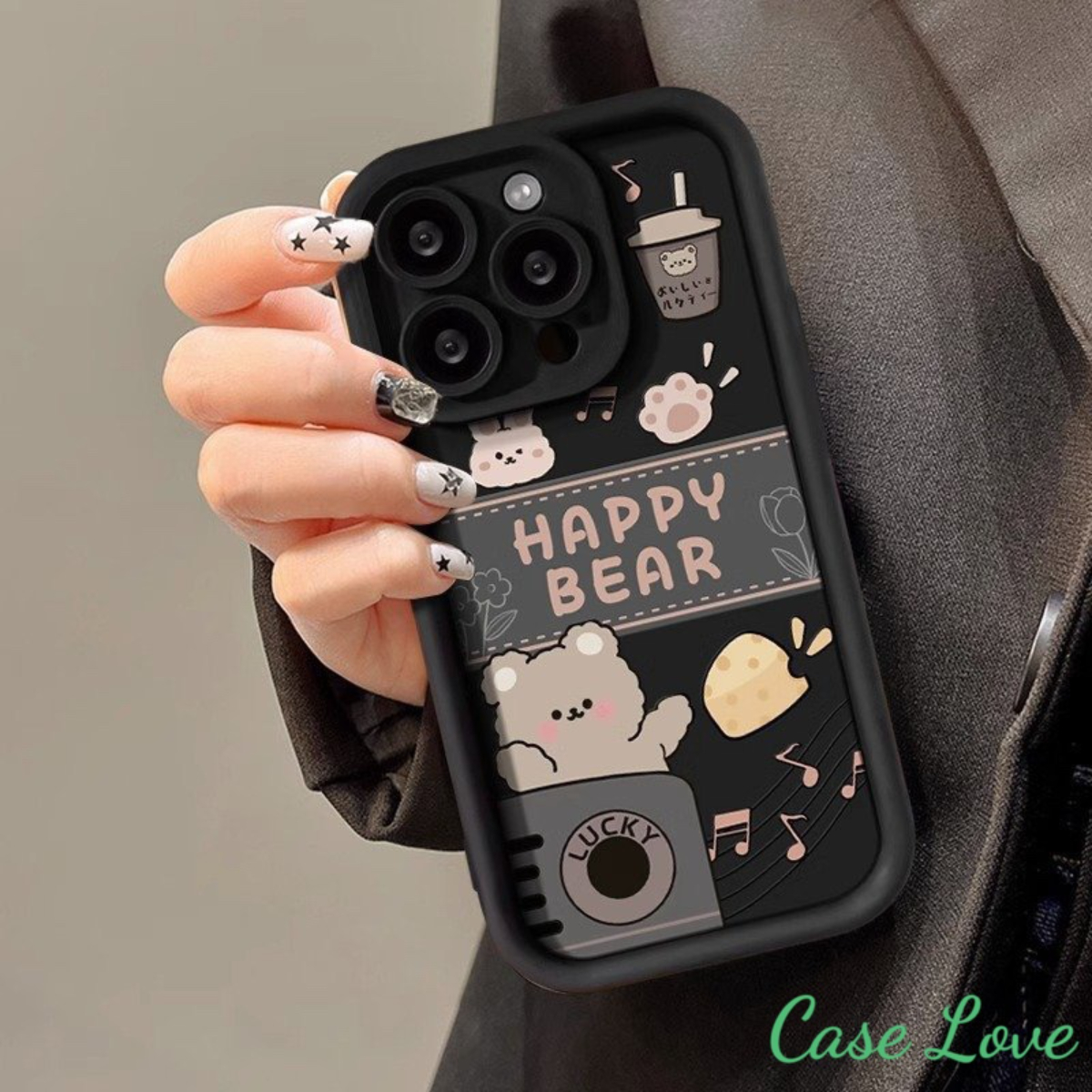 Ốp Lưng iPhone Gấu Happy Bear camera cạnh vuông