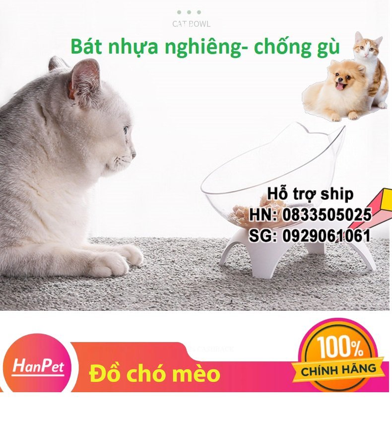 Bát nhựa nghiêng cho chó mèo - chén đựng thức ăn chống gù thú cưng nhỏ