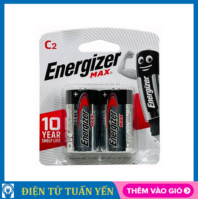 Pin trung C Energizer Alkaline E93 BP2-LR14 Max Power 1.5V (vỉ 2 viên) - Hàng chính hãng