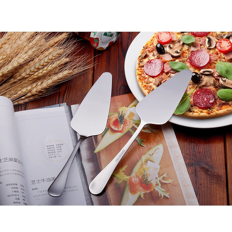 dao cắt và múc bánh kem, bánh pizza bằng inox