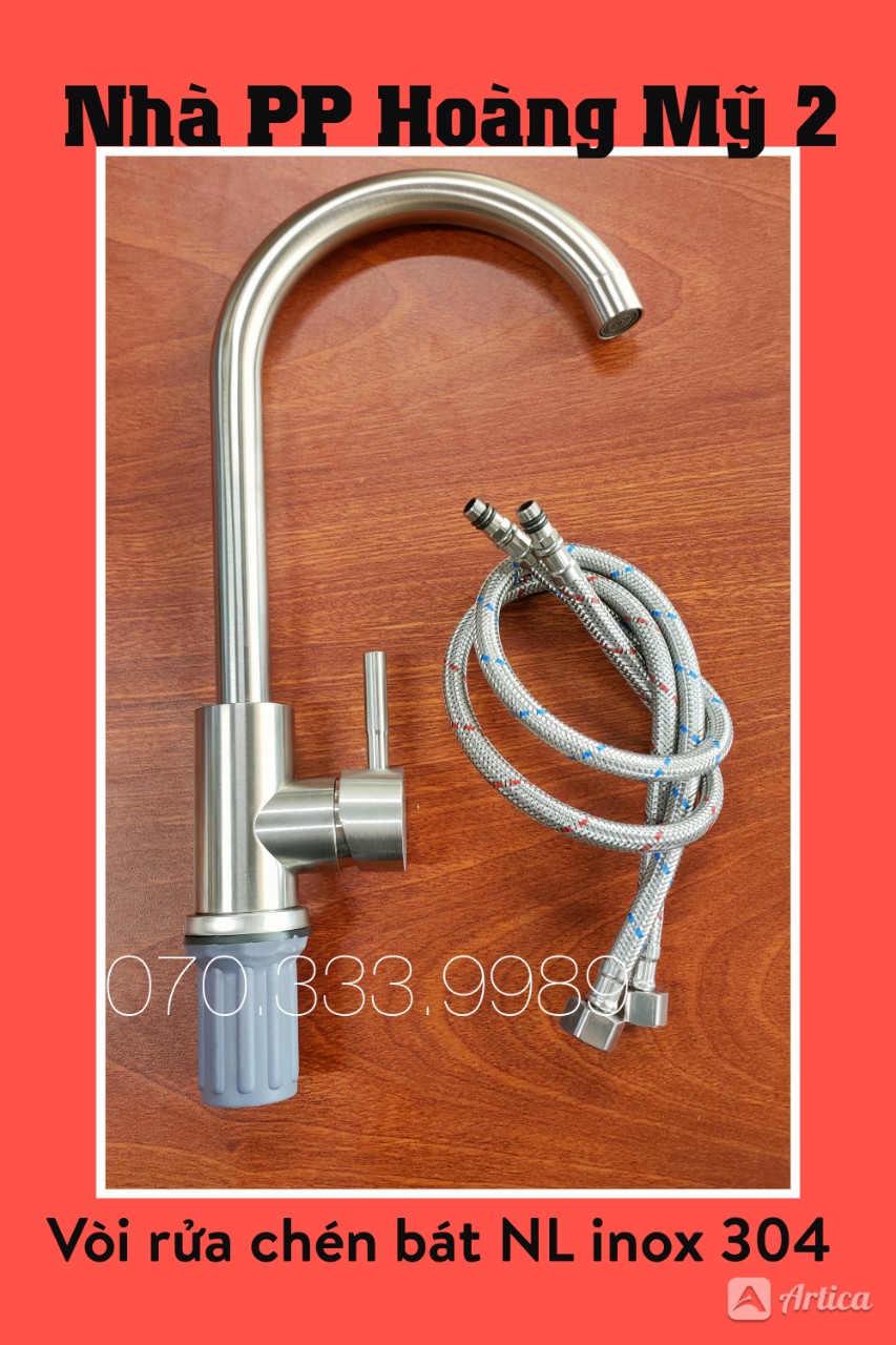 Vòi rửa chén bát inox 304 nóng lạnh số 6 - xoay 360 độ