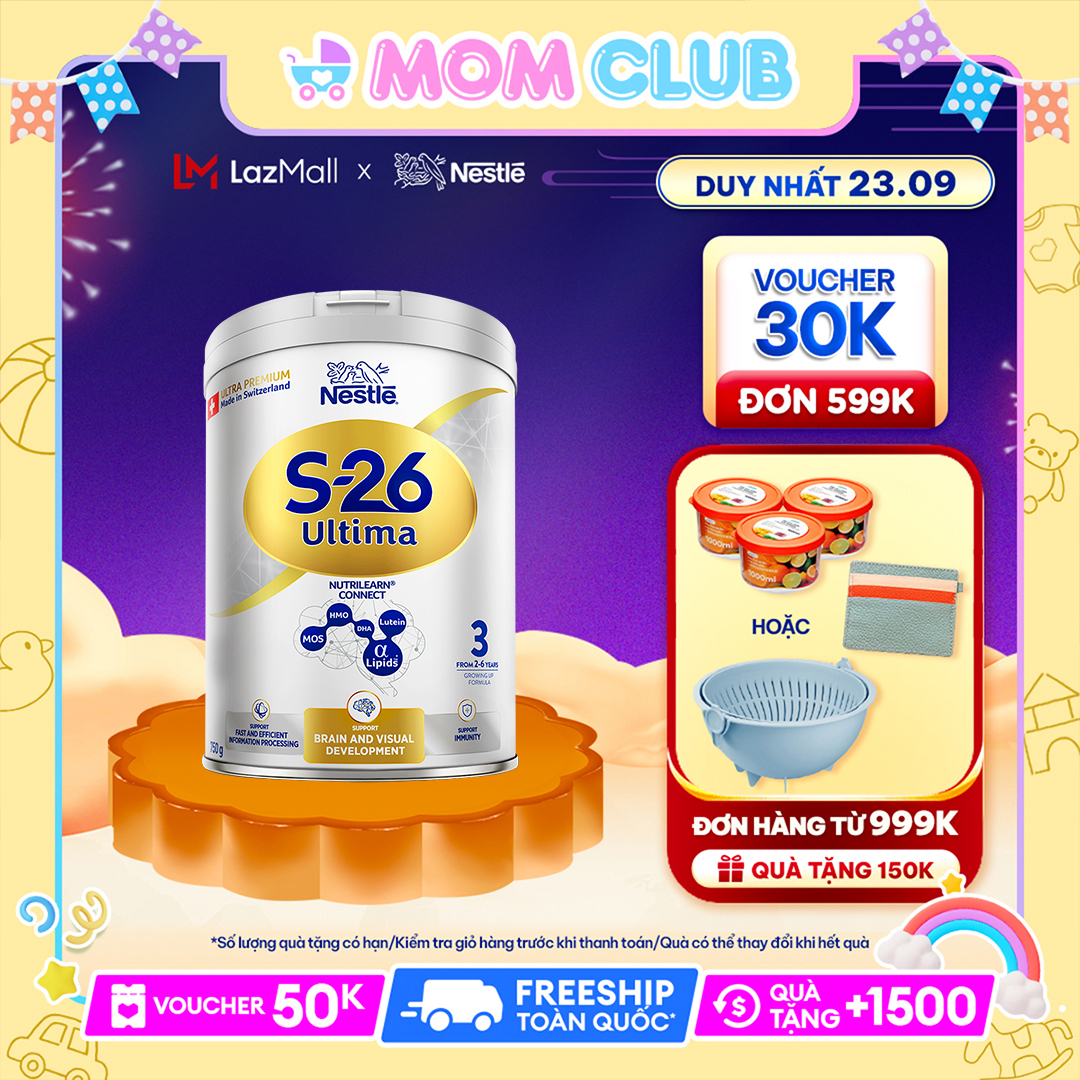 CHỈ 1517.9 TẶNG ĐỒ DÙNG CHO MẸ ĐH 999KSLCH Sữa Bột Nestlé S26 ULTIMA 3 750G từ Thụy Sỹ với hợp chất NUTRILEARN CONNECT giúp tăng kết nối não bộ nhanh gấp 2.5 lần