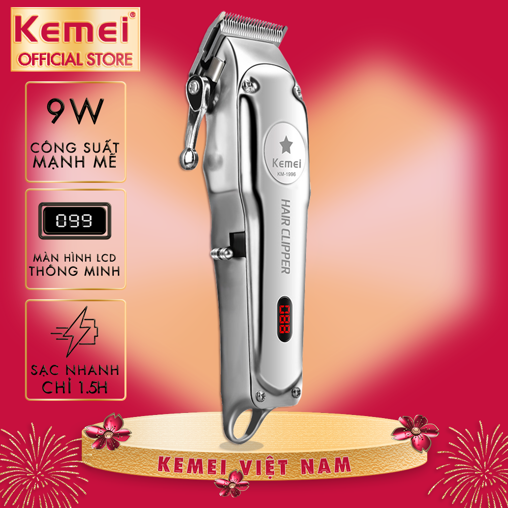 Tông đơ cắt tóc không dây màn hình LCD Kemei KM-1996 toàn thân hợp kim nhôm hàng không không gỉ, có thể chấn viền, khắc và tạo kiểu...