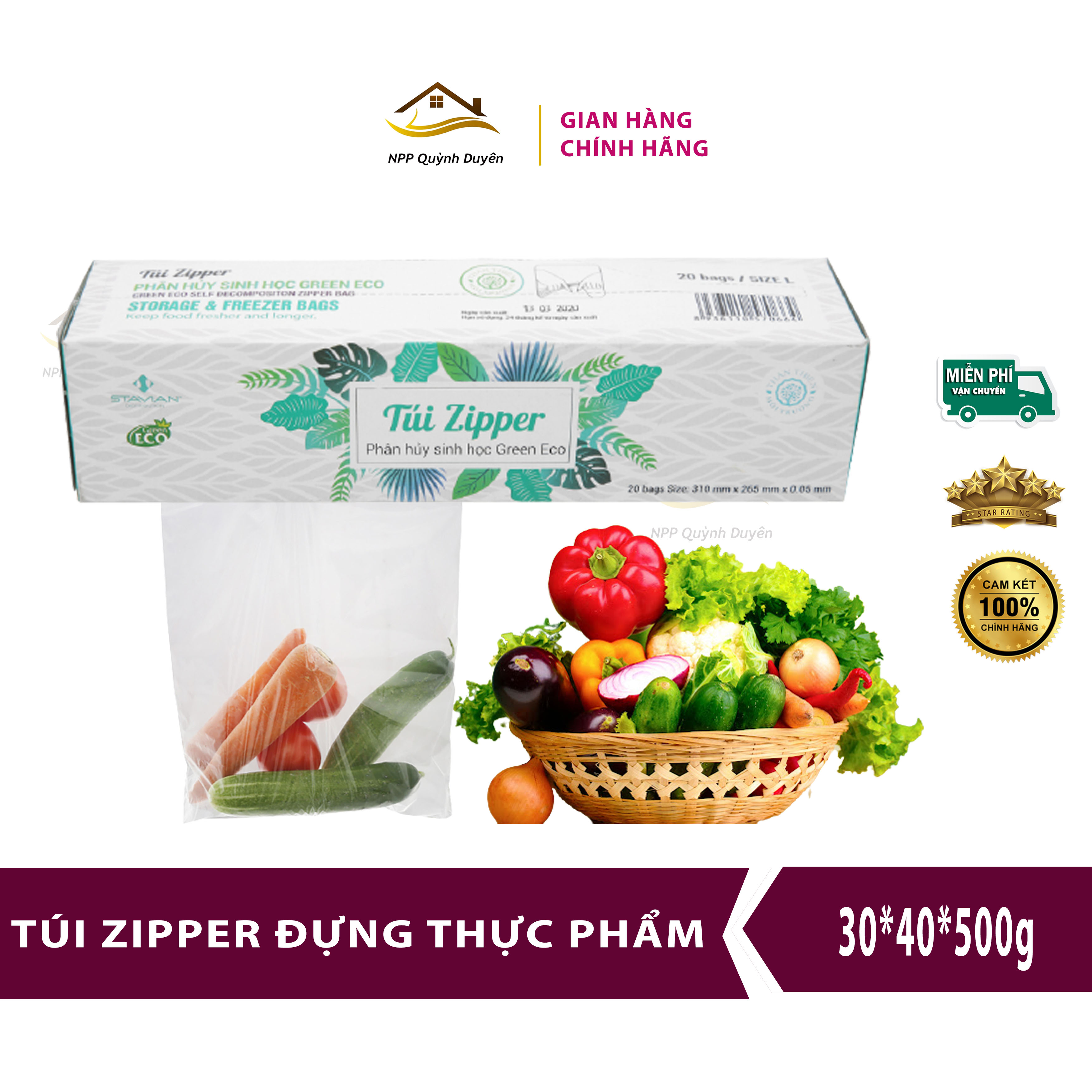 Túi Zipper TỰ HỦY SINH HỌC GREEN ECO - 30pcs/hộp Size M (21cm x18cm)