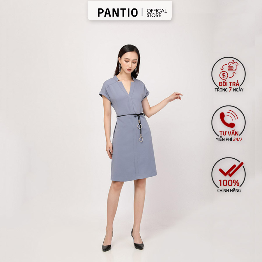 Đầm công sở chất liệu lụa ngắn tay cổ tim cách điệu fdc92220 - pantio