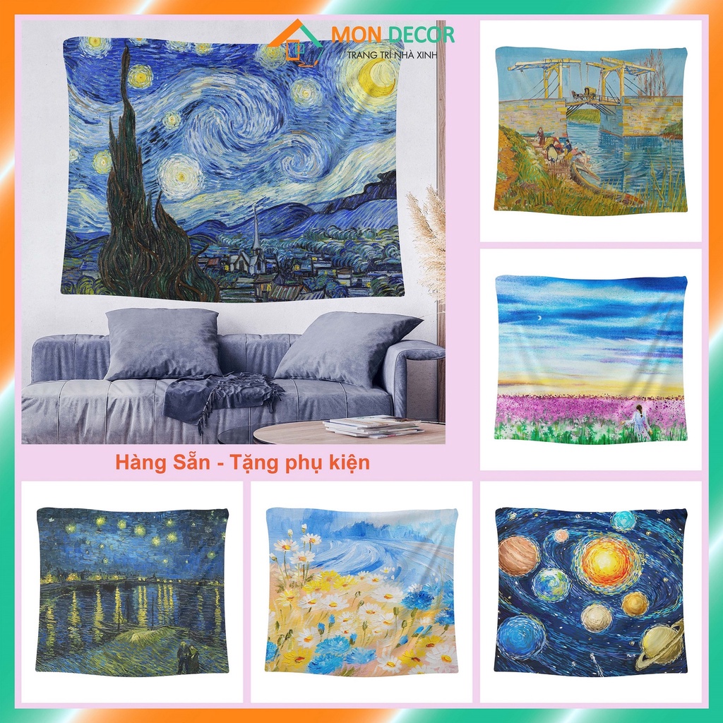 Tranh vải decor Van Gogh, tranh vải Van Gogh bầu trời đầy sao