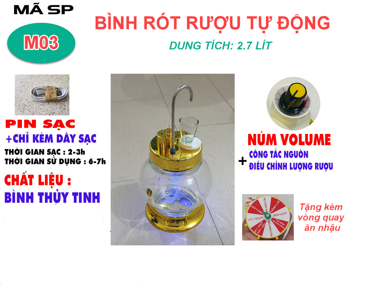 Bình rót ruou tự động  cảm ứng V3