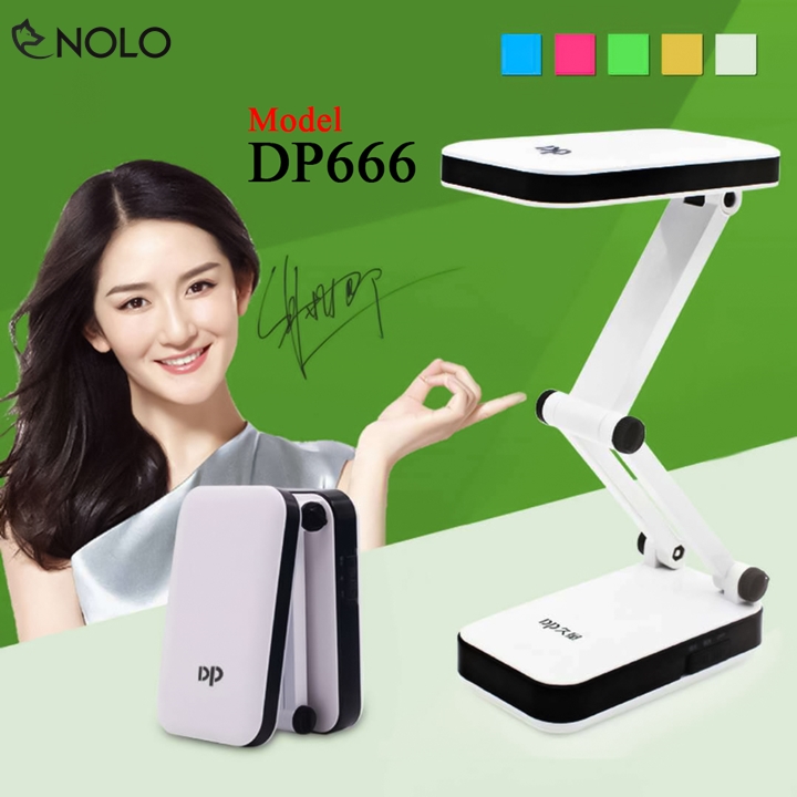 Bộ đèn để bàn pin sạc gấp gọn model dp666 có 2 mức sáng mạnh yếu công suất 2.4w dung lượng pin 800mah có kèm dây sạc