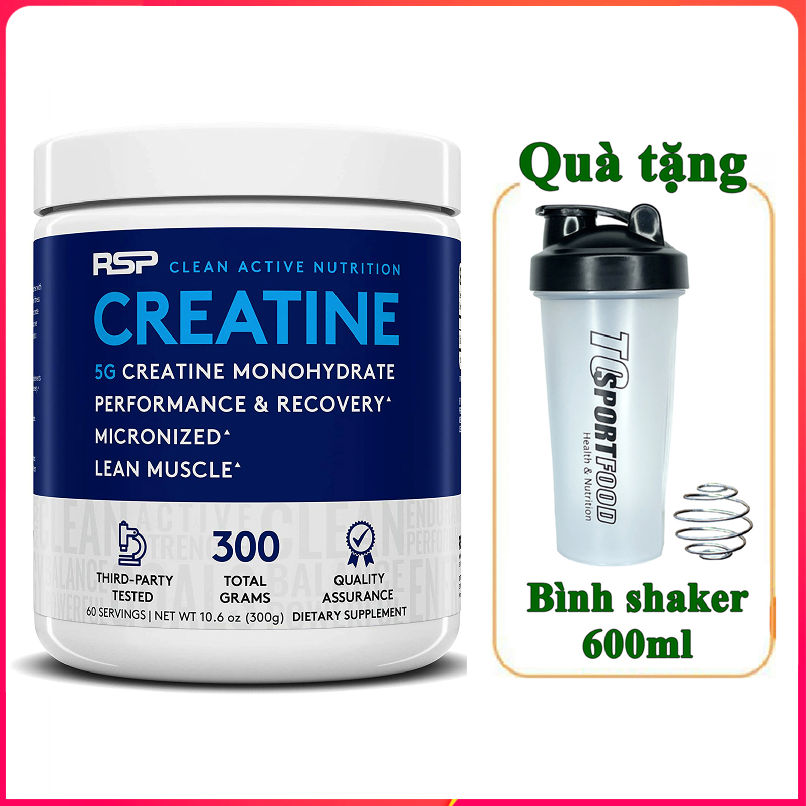 [TẶNG BÌNH] Thực phẩm bổ sung Creatine của RSP hỗ trợ Tăng Sức Bền, Sức Mạnh đốt mỡ giảm cân 60 lần dùng cho người tập GYM và chơi thể thao