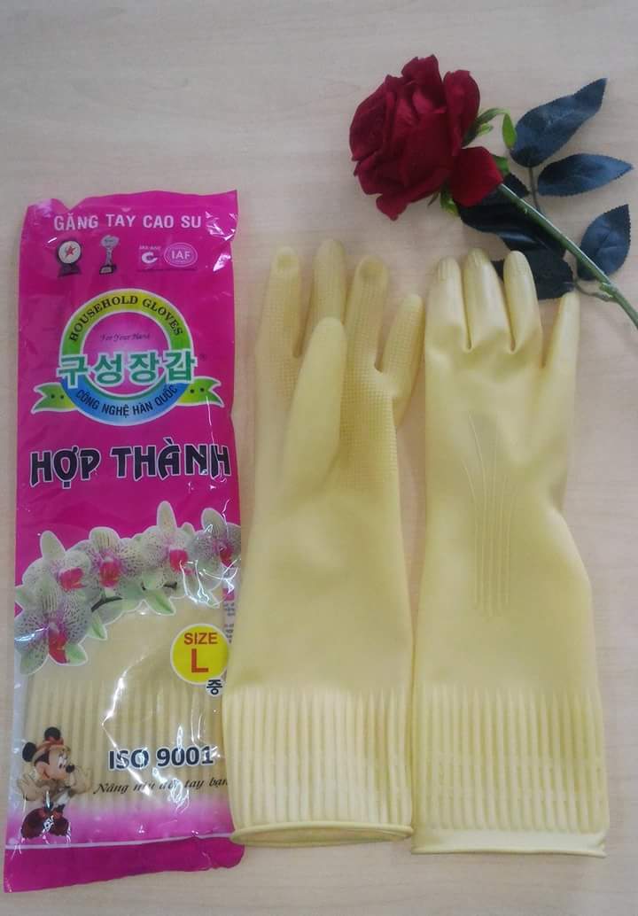 Găng tay cao su rửa chén Hợp Thành dài 38cm size L, găng tay rửa bát Hợp Thành dài 38cm size L