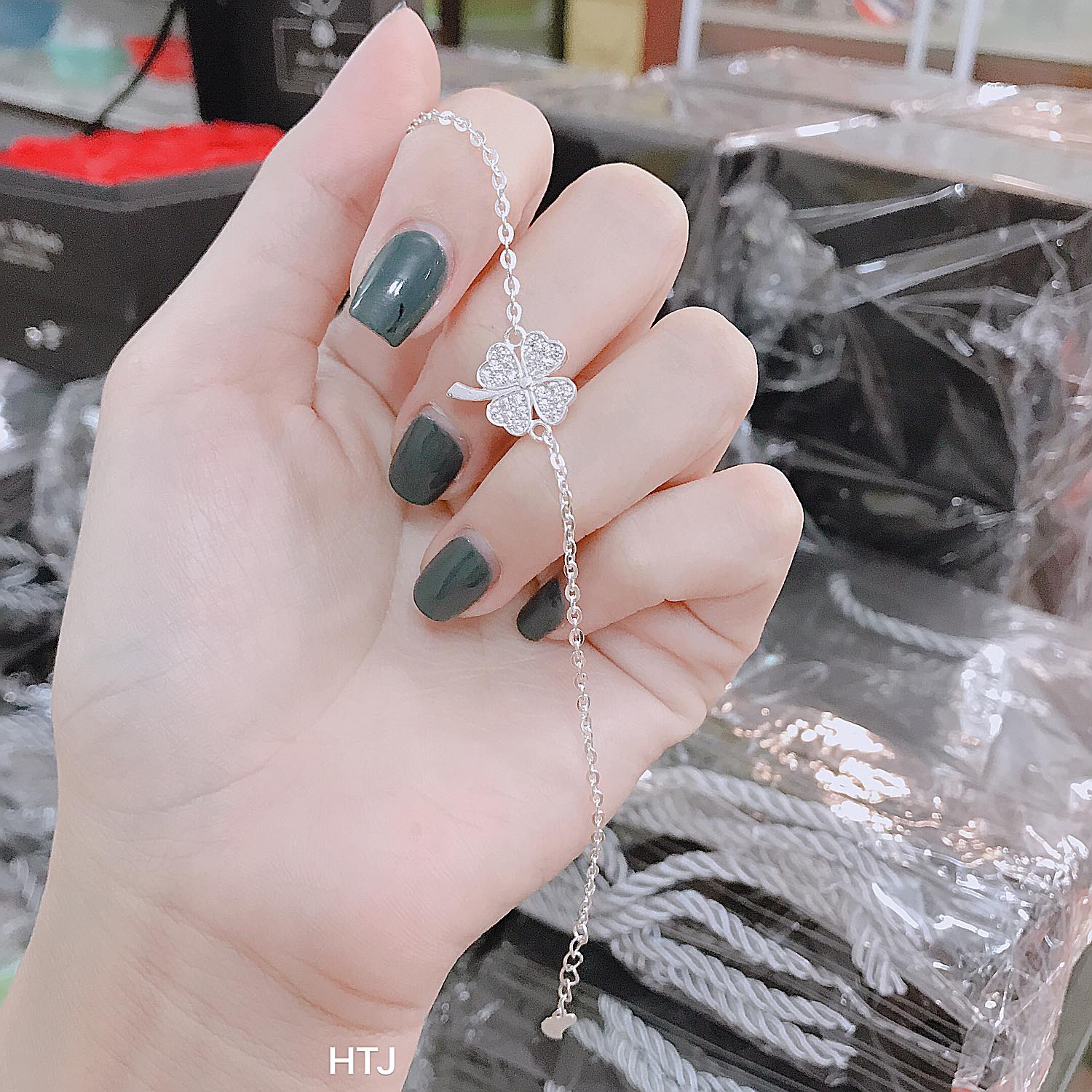 Lắc tay cỏ 4 lá chuẩn bạc ta cao cấp s65