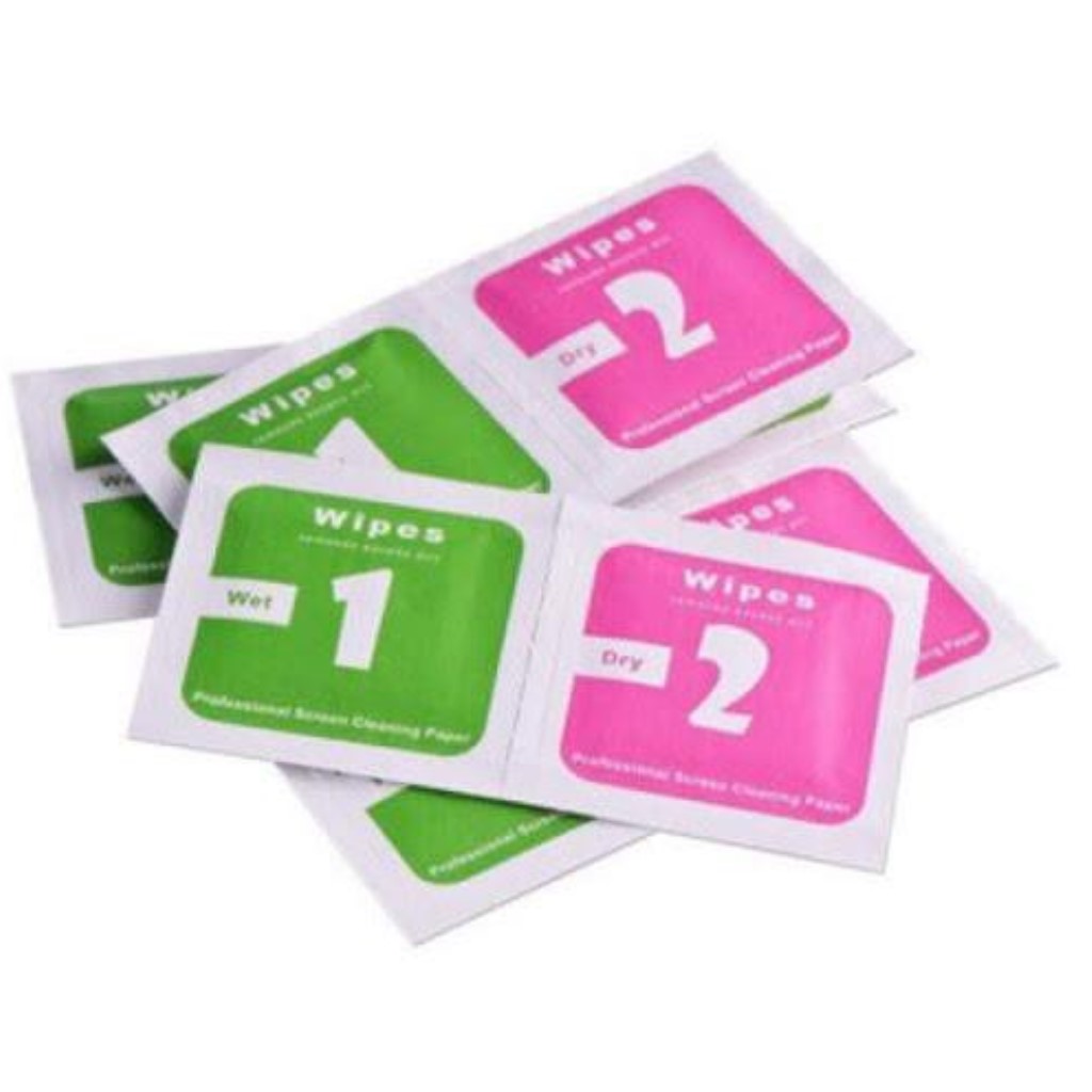 hai Bộ Giấy lau cường lực lau kính 1 lau ướt 2 lau khô lau sạch bụi bẩn trên điện thoại