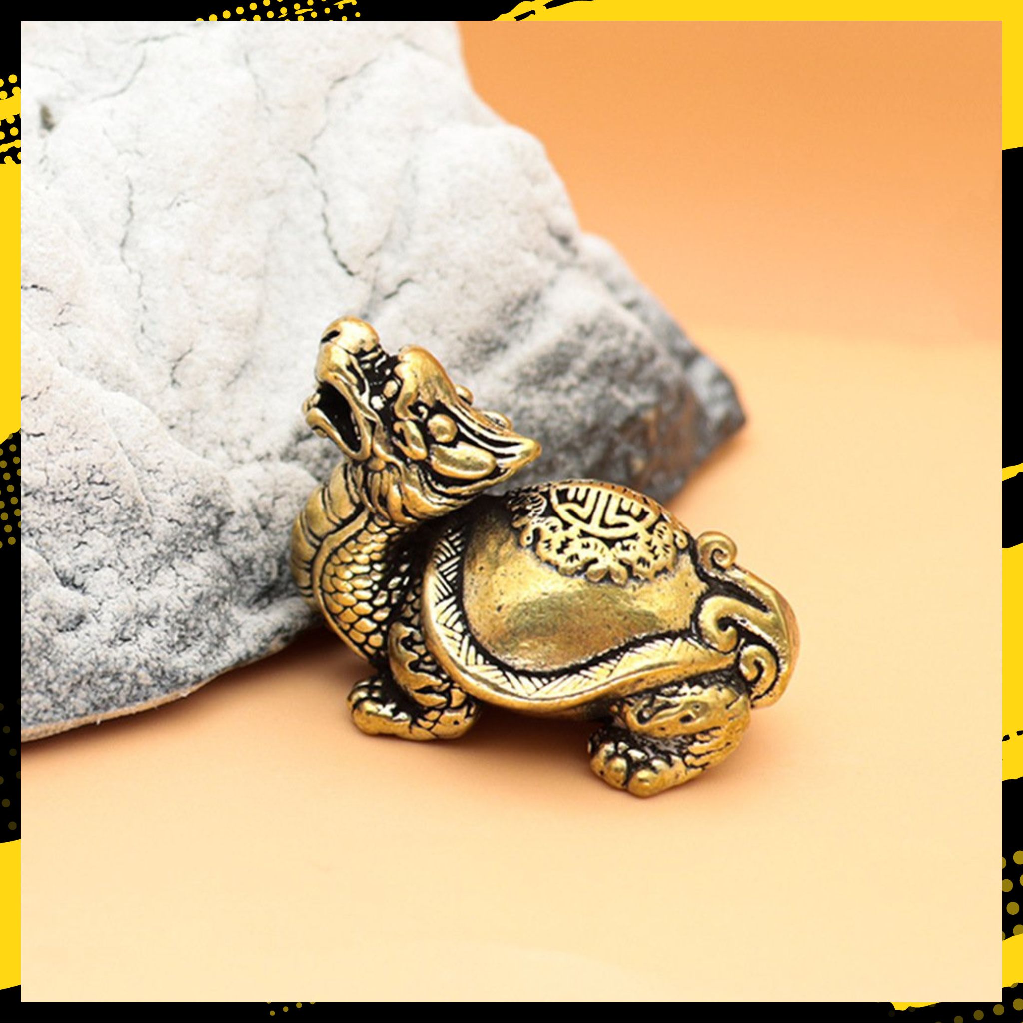 Tượng Nhỏ Bằng Đồng Hình Long Quy Rùa Đầu Rồng (Kích Thước: 4.1 x 2.7cm)