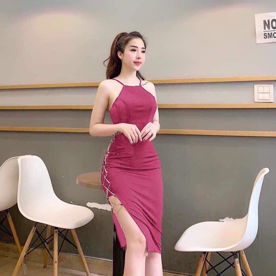 Đầm body yếm đan dây sườn quá đẹp mẫu mới 2019 trẻ chung phong cách