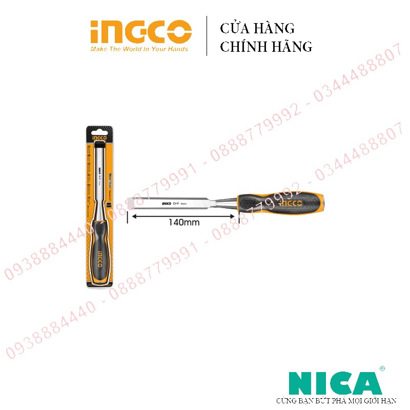 Đục gỗ ingco độ rộng: 6 mm, chiều dài: 140mm, chất liệu crv-50/t hwc0806