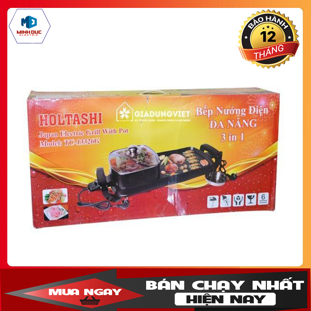 Bếp nướng điện đa năng 3 in 1 holtashi tc-13326g nhật bản