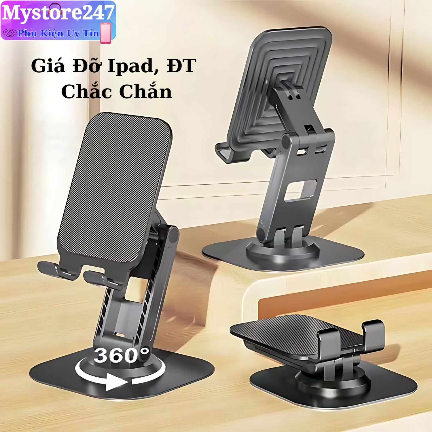 Giá Đỡ Điện Thoại Kim Loại Xoay 360 Gấp Gọn Để Bàn - Kệ điện thoại để bàn xoay 360 độ chân đế bằng kim loại