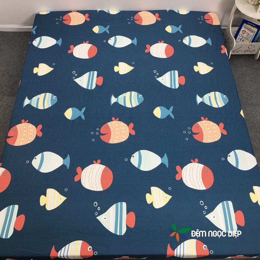 Drap chống thấm, ga chống thấm cotton bảo vệ đệm dành cho bé mẫu cá đen