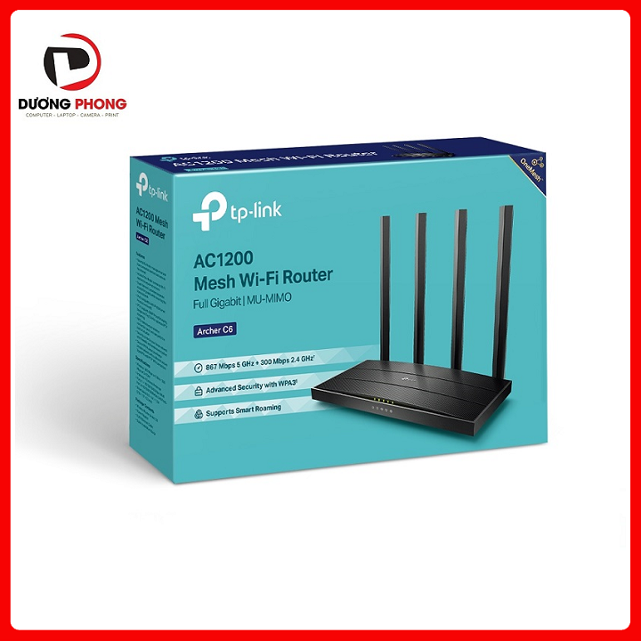 Bộ phát wifi TP-Link Archer C6 Băng tần kép Ver 3.20 Wireless AC1200Mbps, Lan Gigabit, MU-MIMO - BH24 Tháng