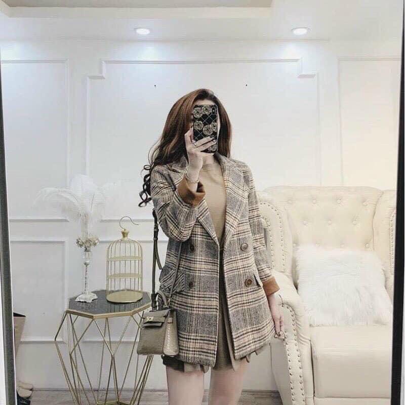 Áo dạ kẻ 4 cúc hàng quảng châu 2 lớp, Áo vest BLAZER dạ hàng đẹp bán shop