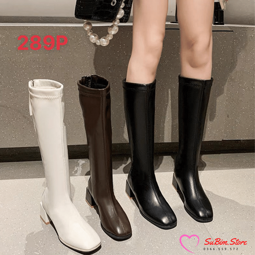 Bốt đùi da mềm khoá sau vạt da gót vuông 5p cao cấp – subim.store