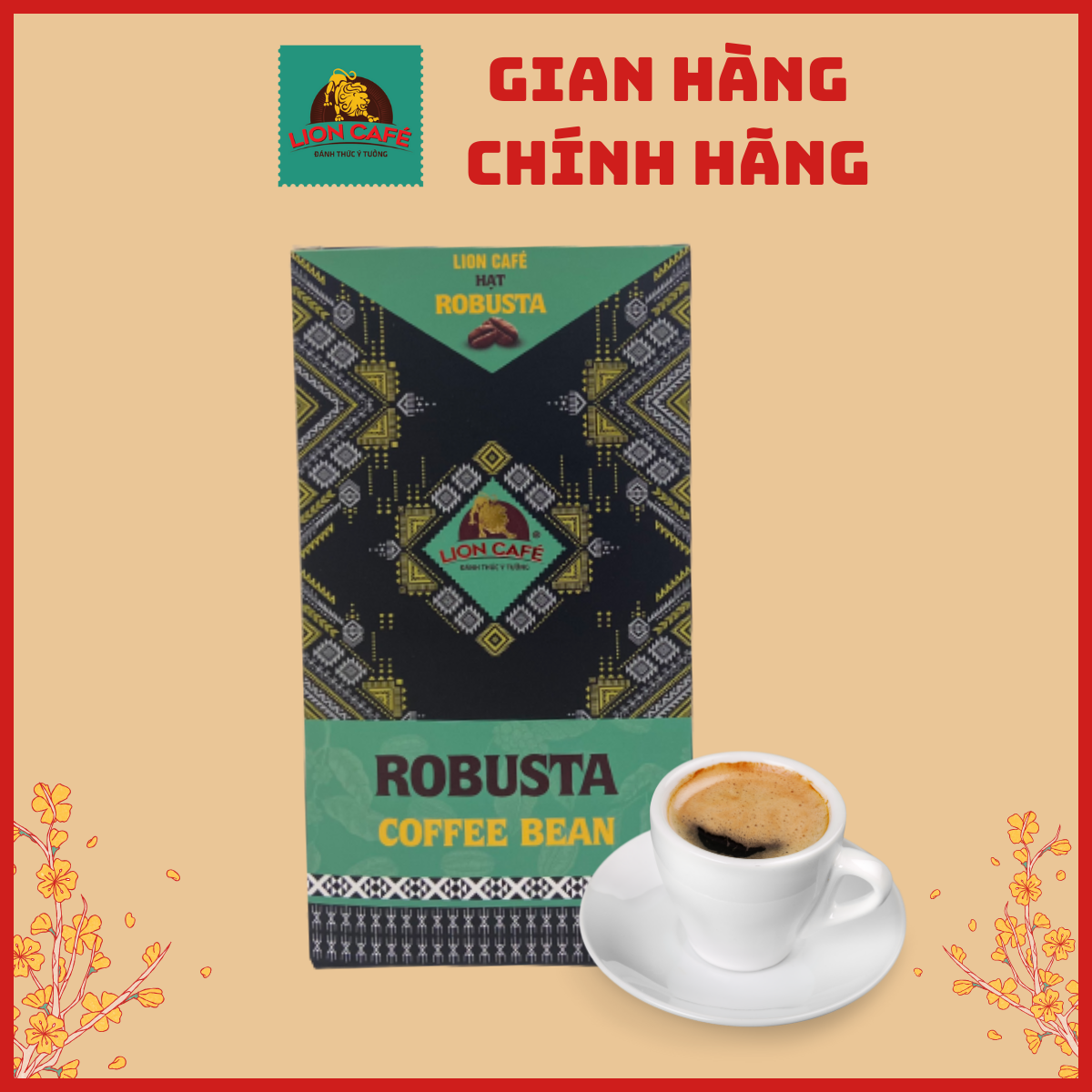 Cà phê hạt robusta 100% nguyên chất - lion cafe - hộp 300gr
