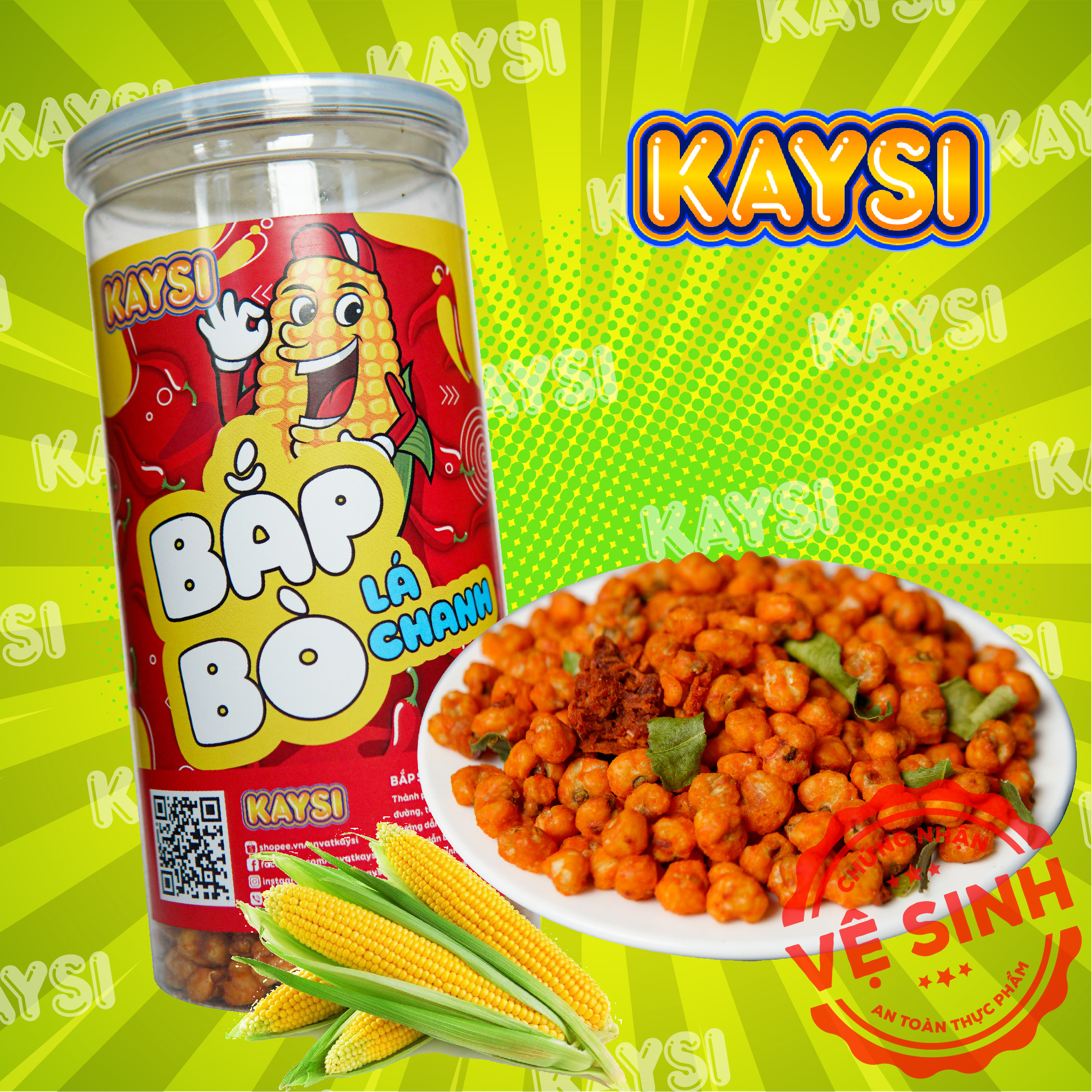 Bắp sấy khô bò lá chanh 320g Kaysi đồ ăn vặt Hà Nội