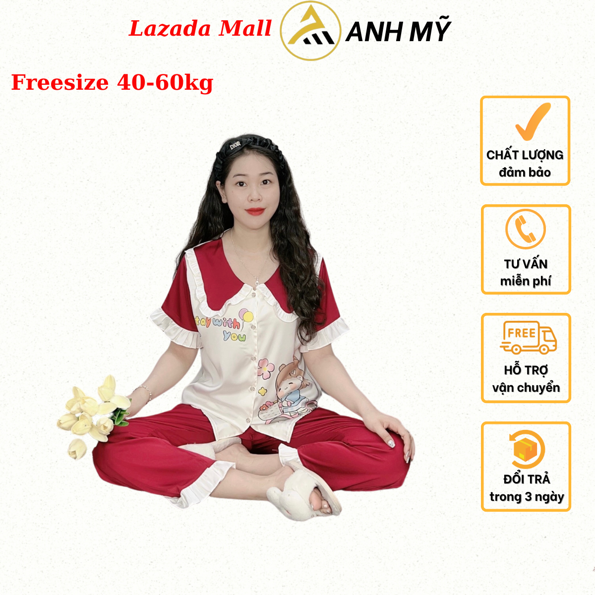 Đồ bộ nữ ANH MỸ pijama chất liệu lụa latin cao cấp tay ngắn quần dài LTD-02