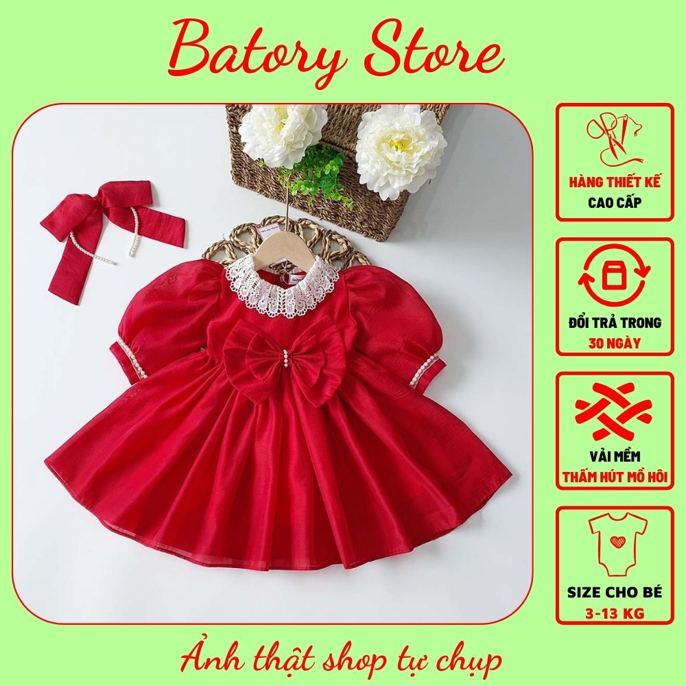 Váy  Đầm Công chúa màu đỏ kết cườm cho bé gái từ 4-30 kg Thích hợp đi chơi đi tiệc, làm quà tặng thôi nôi, sinh nhật đầy tháng cho bé BATORY STORE Cửa hàng quần áo trẻ em