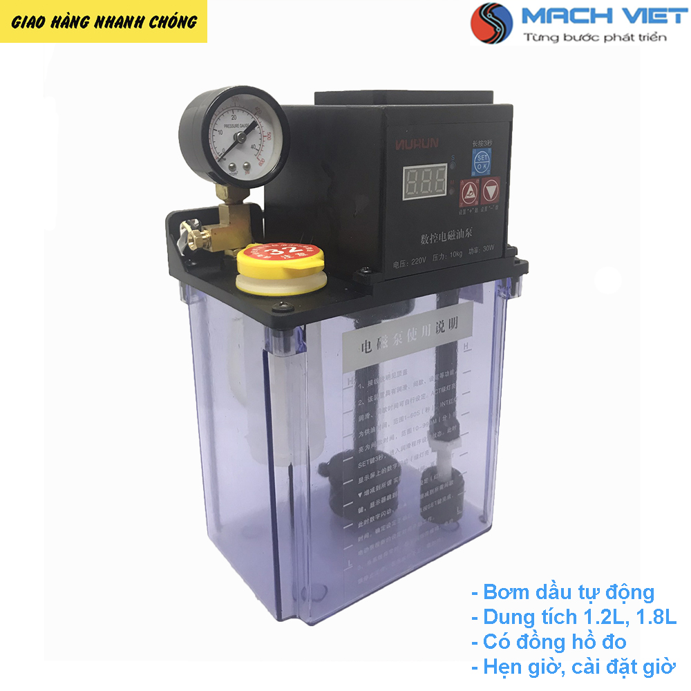 Bình bơm dầu bôi trơn tự động máy CNC có đồng hồ