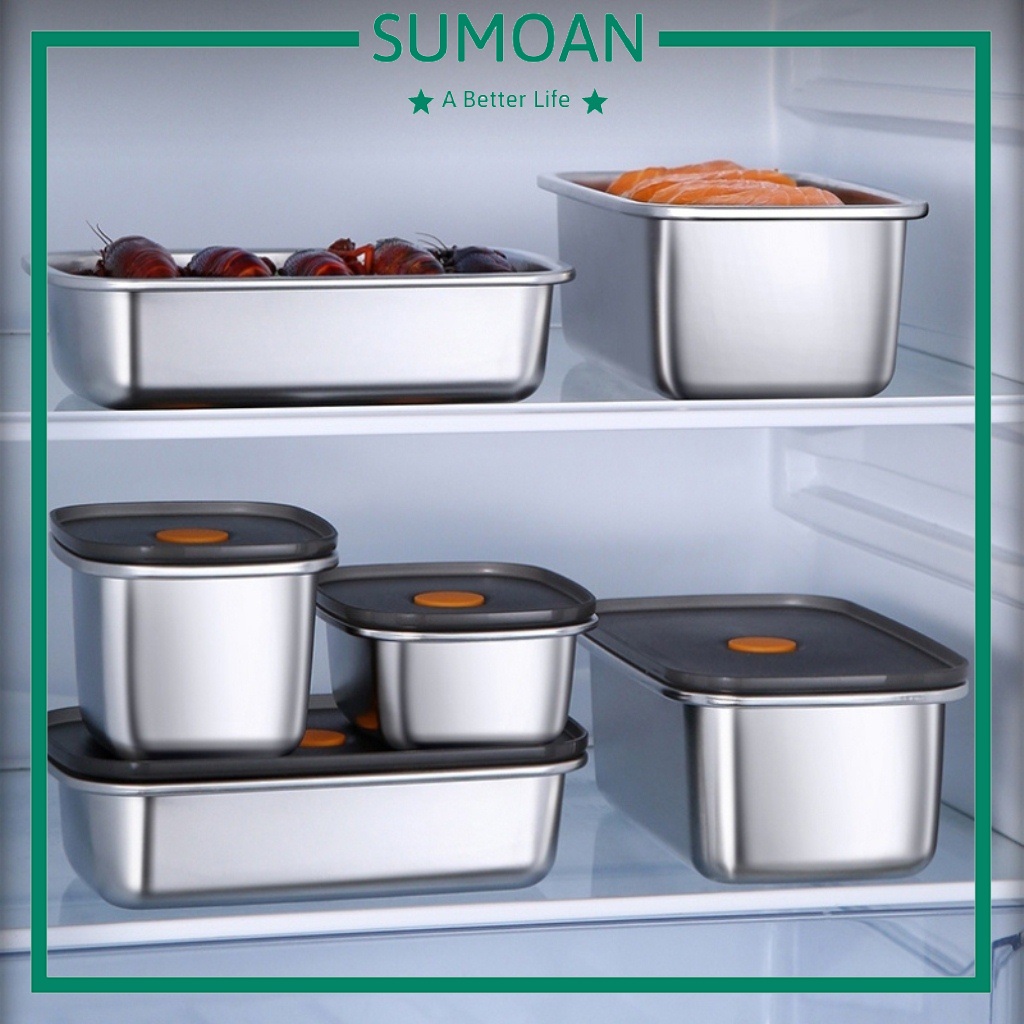 Hộp đựng thực phẩm inox 304 trữ đông bảo quản thực phẩm tươi hộp đựng đồ ăn tủ lạnh đa năng nắp có gioăng silicon chống tràn van hút chân không kín khít