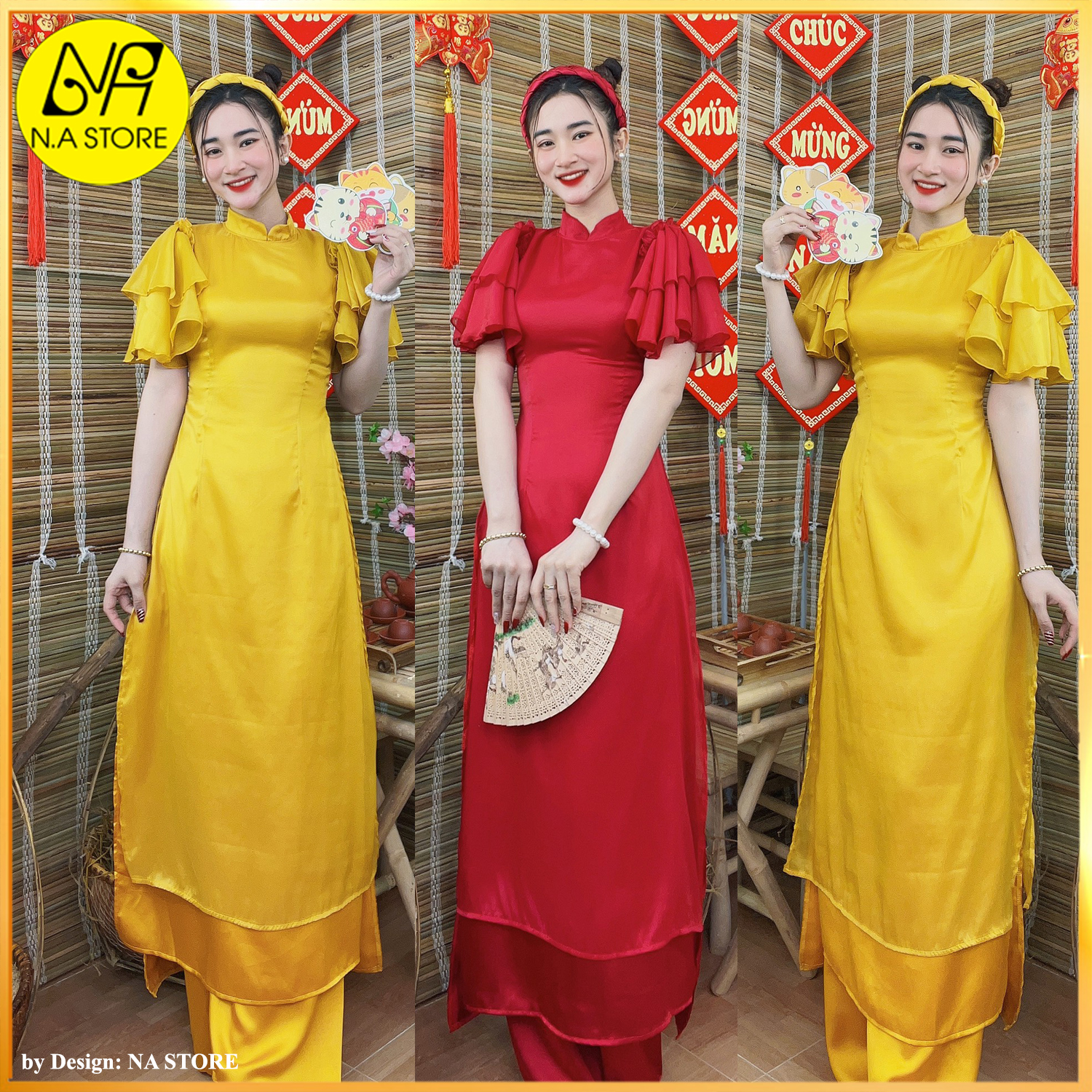Áo dài thiết kế n.a store với 4 tà áo, chất tơ óng phối quần lụa sang trọng