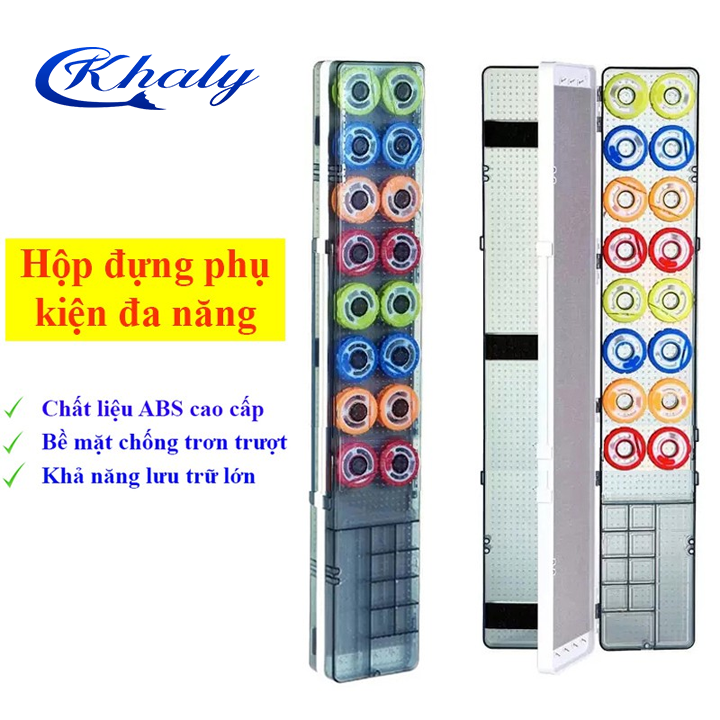 Khaly hộp đựng phụ kiện câu đài, hộp đựng phao câu cá abs đa năng kèm trục silicon cao cấp hpk-06