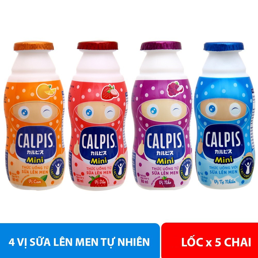 Combo 4 lốc x 5 chai thức uống từ sữa lên men Calpis Mini 80ml đủ vị