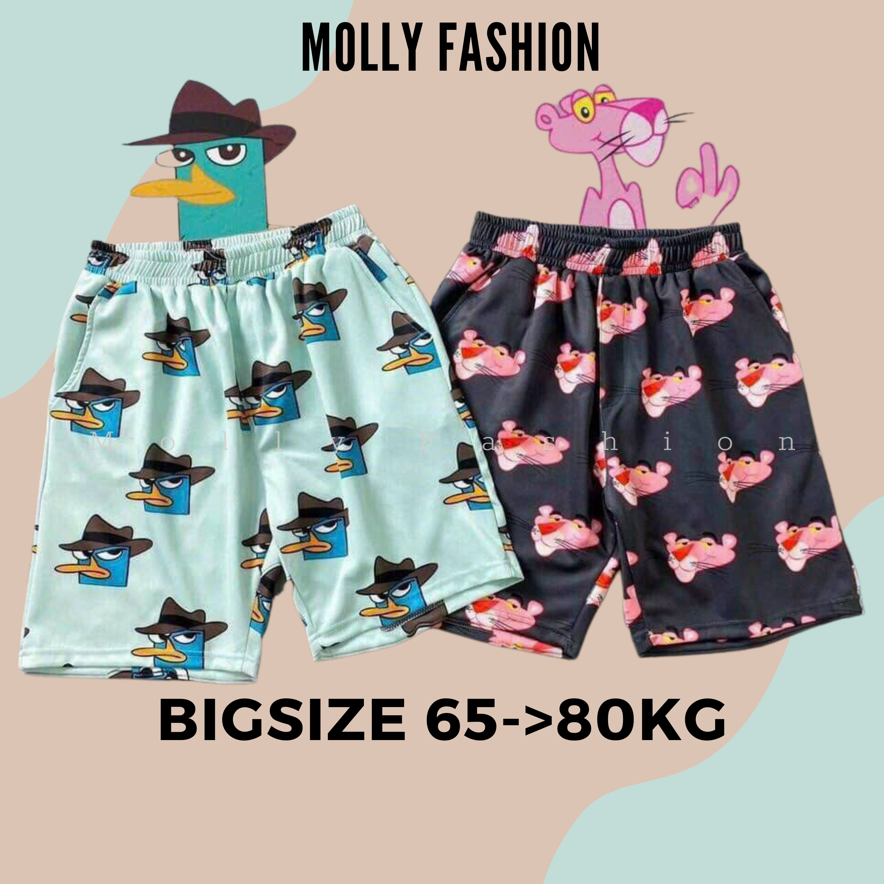 Quần short hoạt hình unisex big size ❤️ quần đùi nam nữ mặc nhà freesize 65-80kg molly fashion
