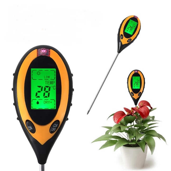 Máy đo, dụng cụ đo độ PH đất 4 trong 1 tặng kèm giấy quỳ tím