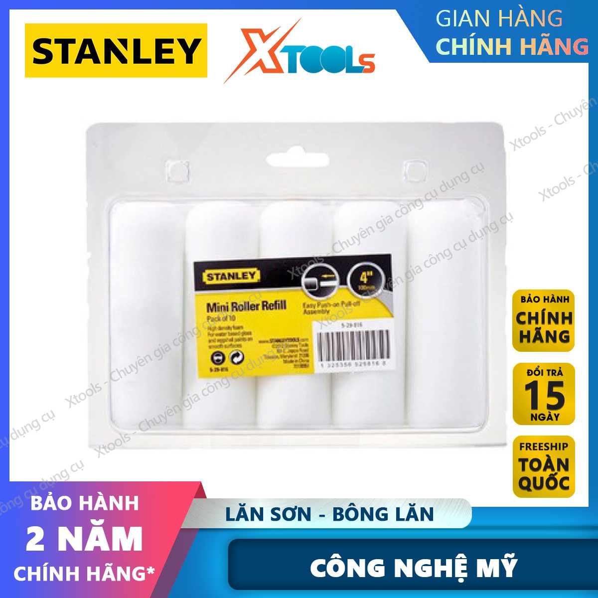 Lăn sơn và bông lăn STANLEY STHT29094-8MF 4inch. Bông lăn bông lăn chất liệu mềm cho độ thấm sơn cao, đường lăn trên tường mịn đẹp, dễ dàng tháo lắp