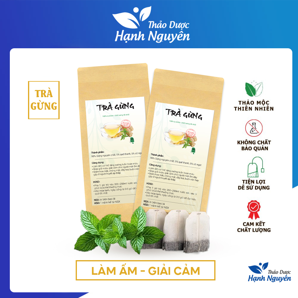 Trà gừng túi lọc 30 túi x 3g trà giảm mỡ đùi làm ấm cơ thể - Thảo dược hạnh nguyên