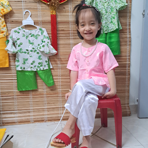 Bà ba cho bé gái lụa gấm quần dài tay ngắn size từ 6-34kg