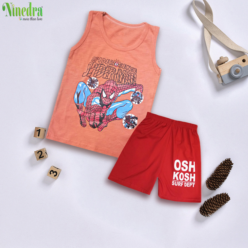 Đồ bộ ba lỗ chất cotton giấy mỏng nhẹ cho bé trai 8-23kg - Ninedra