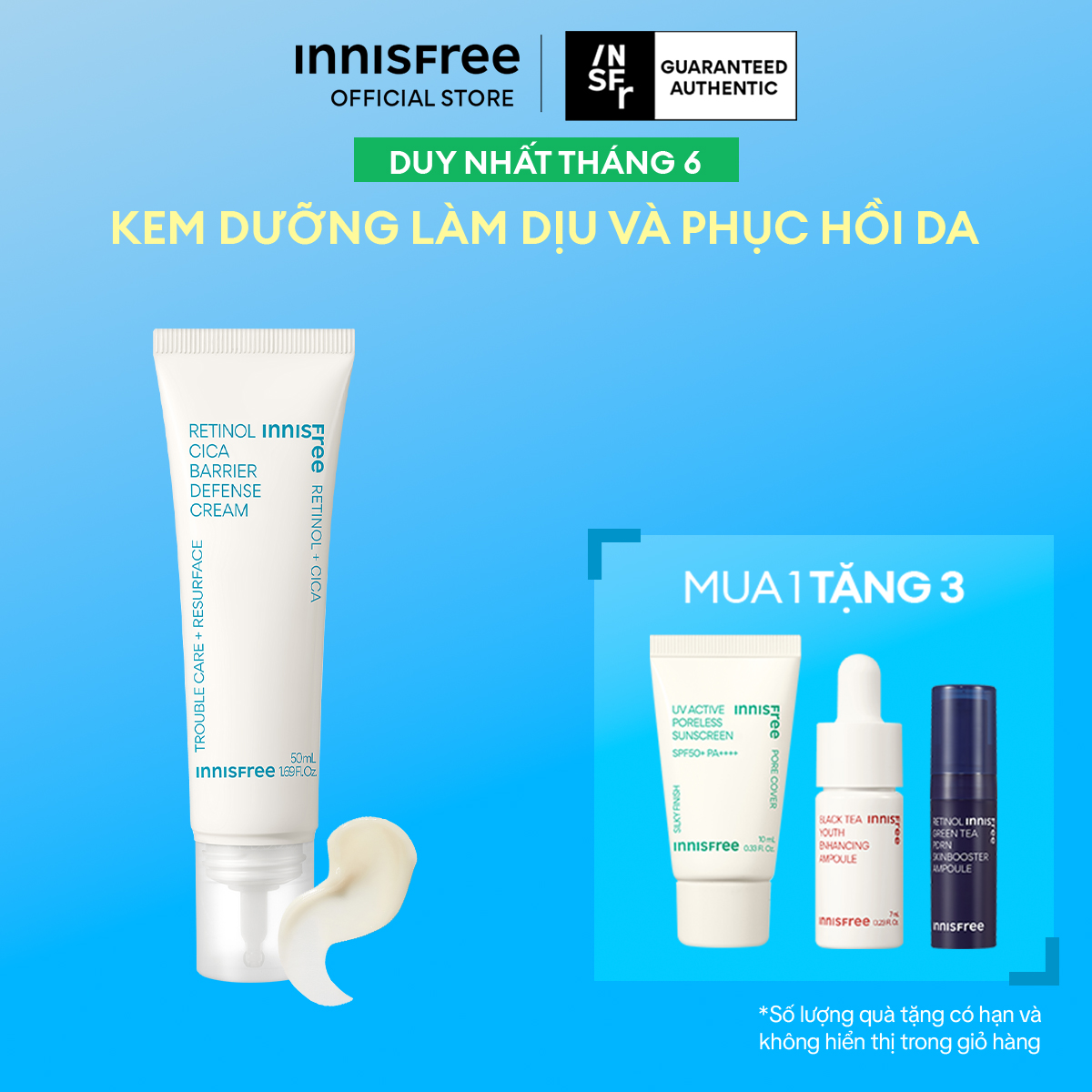 Kem dưỡng làm dịu và phục hồi da INNISFREE Retinol Cica Barrier Defense Cream