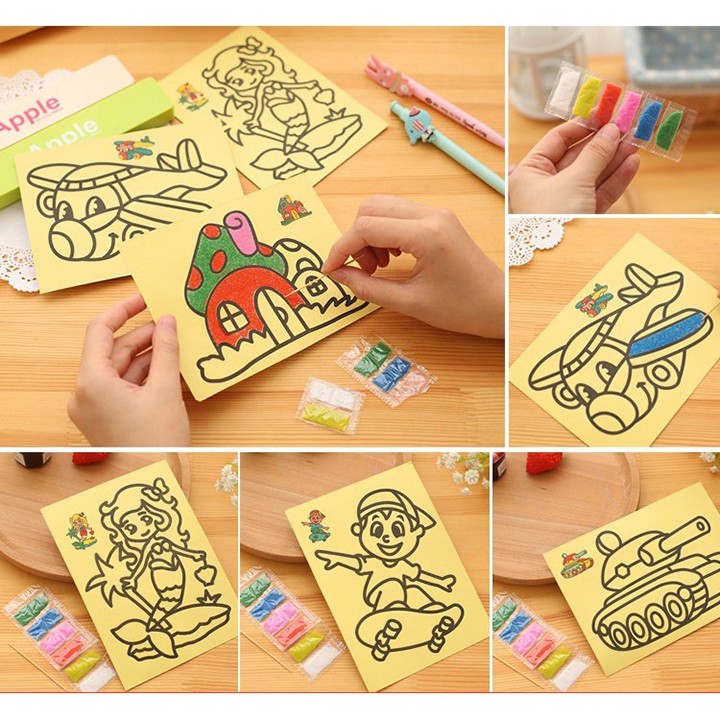 Tranh cát khổ a5 size 12.5 x 16.5cm kèm túi cát cho bé