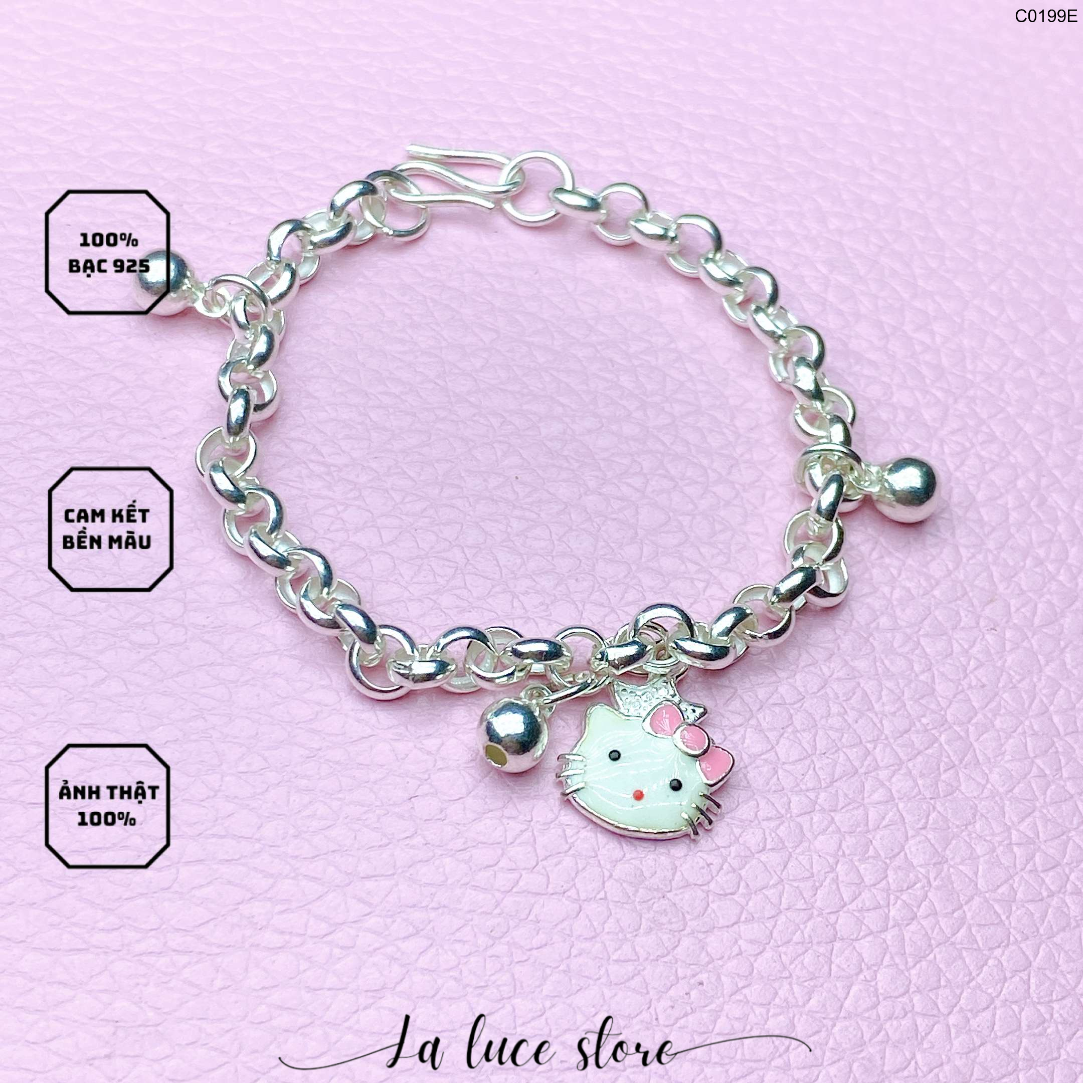 Vòng tay/Lắc tay bạc S925 La Luce - Hình Hello Kitty dành cho bé C0199E