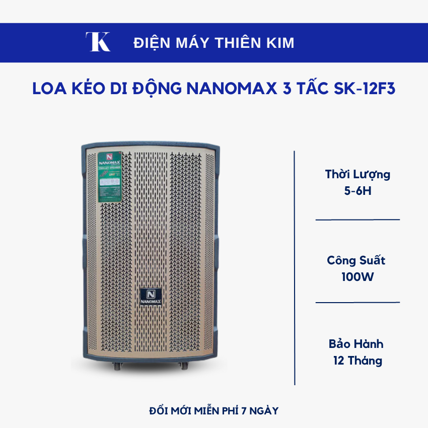 Loa kéo di động nanomax 3 tấc sk-12f3 - bảo hành 12 tháng toàn quốc