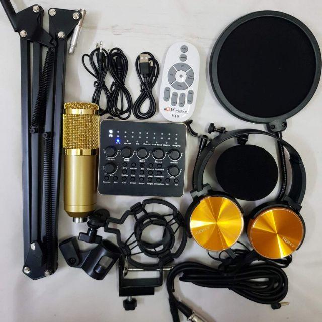 COMBO THU ÂM LIVESTREAM MÍC HÁT BM800 SOUND CARD V10 CHÂN KẸP MÀNG LỌC TẶNG KÈM TAI NGHE 450 BH 6 THÁNG ĐỔI MỚI